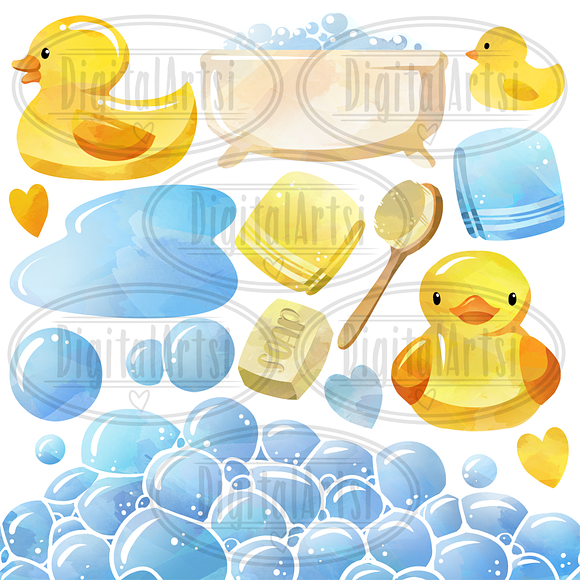 Watercolor Bath Time Clipart in Illustrations - product preview 1
