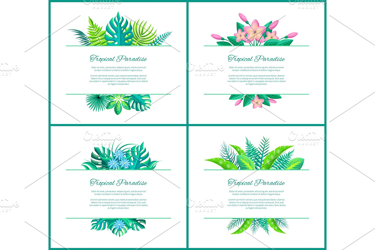 Tropical Paradise Banner with Exotic Plants Leaves in Illustrations - product preview 8