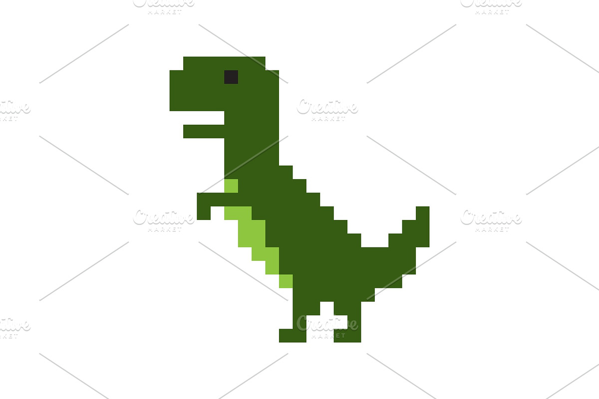 Cute Pixel Dinosaur Isolated on White Background in Illustrations - product preview 8