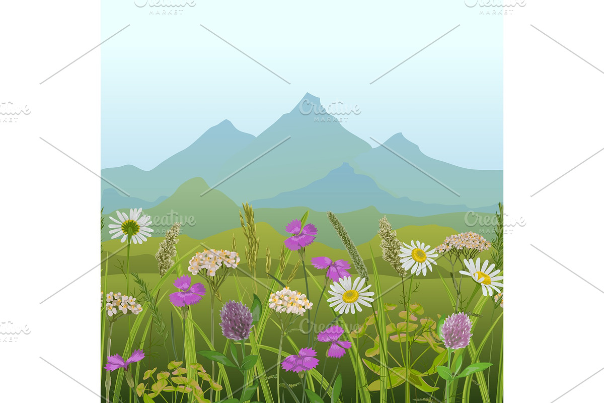Seamless Horizon Border with Greenery and Mountains in Illustrations - product preview 8