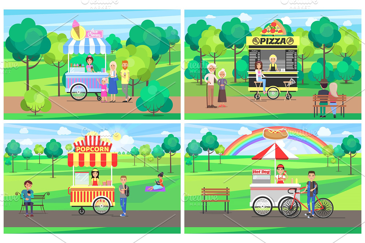 Ice Cream and Pizza Stand Vector Illustration in Illustrations - product preview 8