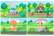 Ice Cream and Pizza Stand Vector Illustration