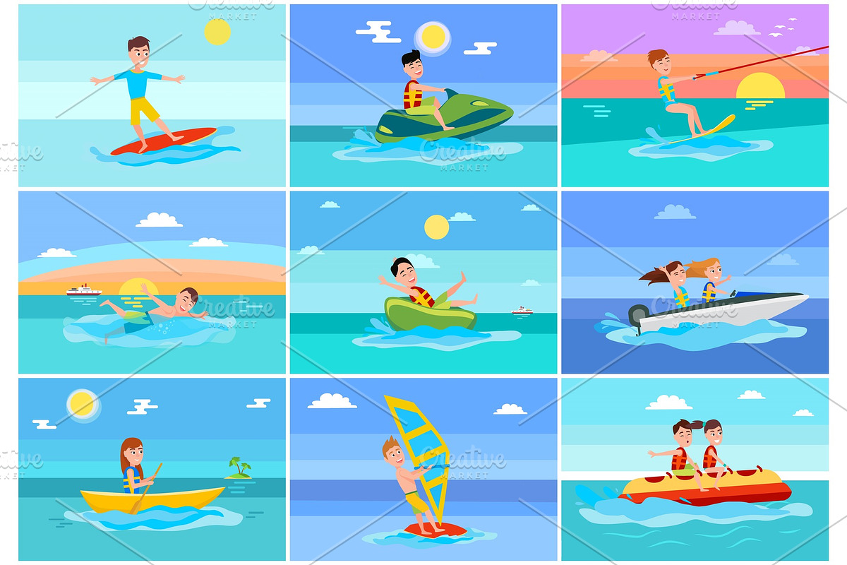 Surfing Summer Collection Vector Illustration in Illustrations - product preview 8