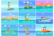 Surfing Summer Collection Vector Illustration
