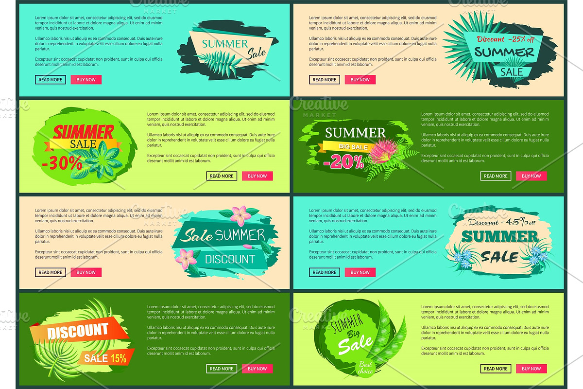 Tropical Banners Set with Push Buttons Promo Group in Illustrations - product preview 8