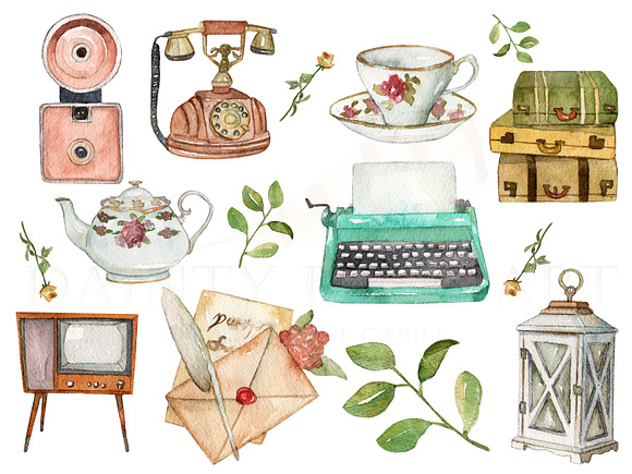 Vintage Watercolor Clipart in Illustrations - product preview 1