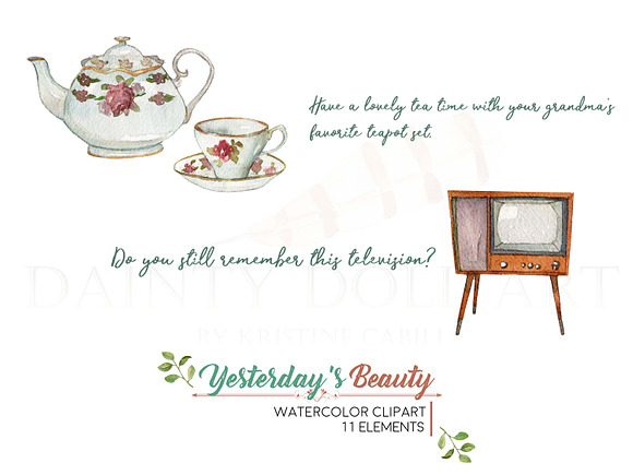 Vintage Watercolor Clipart in Illustrations - product preview 3
