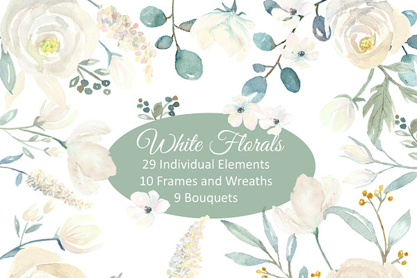 White Floral Watercolor Collection I