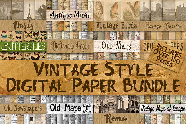 Vintage Style Digital Paper Bundle