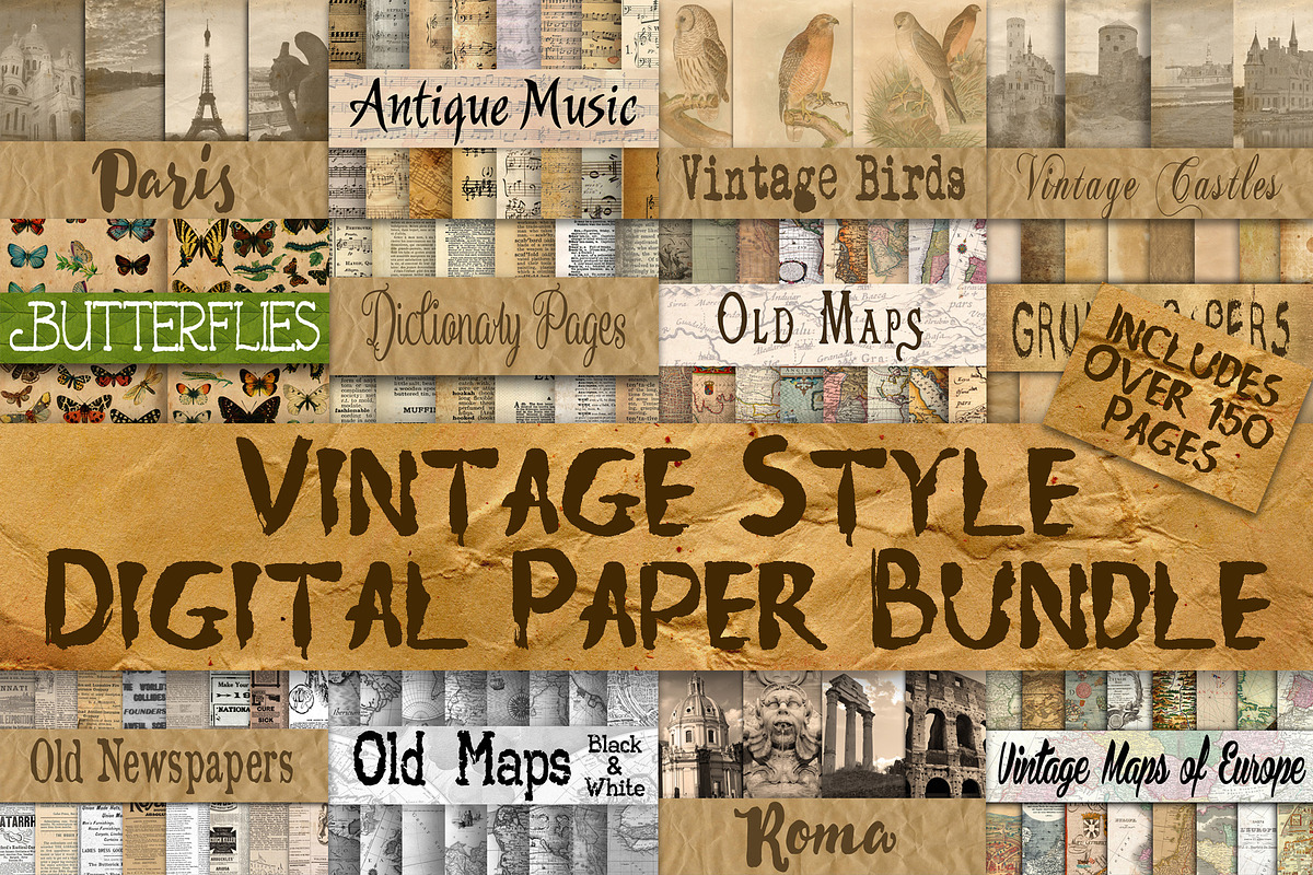 Vintage Style Digital Paper Bundle in Textures - product preview 8
