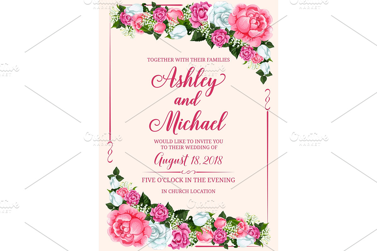 Rose flower frame for wedding invitation design Custom