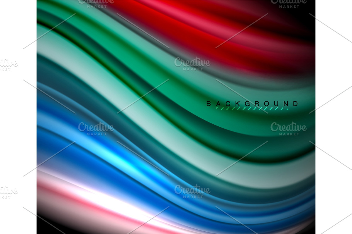 Fluid wavy multicolored lines on black in Illustrations - product preview 8