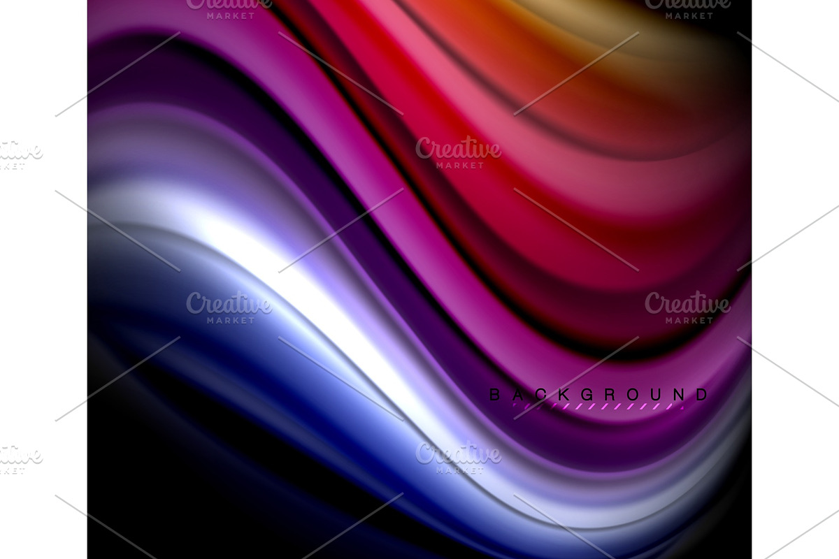 Fluid wavy multicolored lines on black in Illustrations - product preview 8