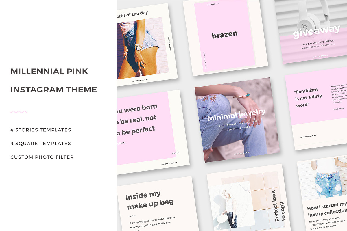 Millennial Pink Instagram Theme  in Instagram Templates - product preview 8