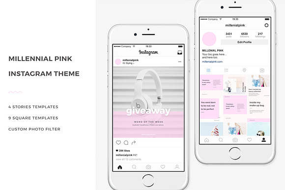 Millennial Pink Instagram Theme  in Instagram Templates - product preview 5