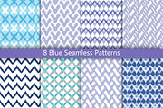 8 Blue Seamless Patterns Set