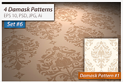 4 Seamless Damask Patterns Set#6