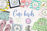 Cute birds, flowers and lettering