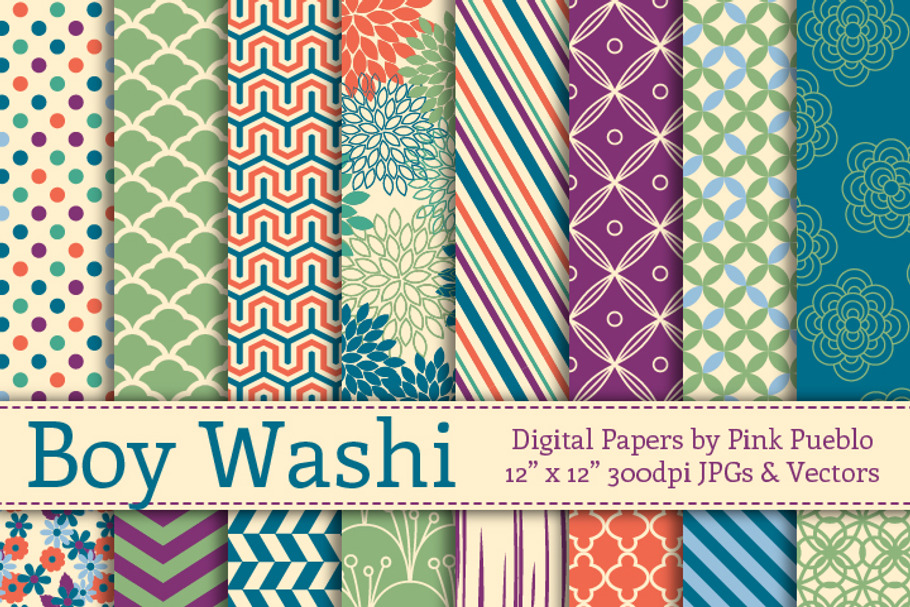 Boy Washi Digital Papers in Patterns - product preview 8