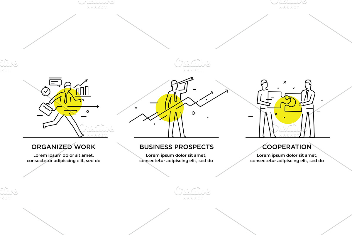 Set of illustrations concept with businessmen. Workflow, growth, graphics. Business development, milestones. linear illustration Icons infographics. Landing Site print poster in Illustrations - product preview 8