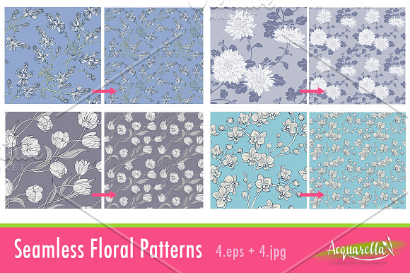 Cold Colors Set - Floral Patterns in Patterns - product preview 1