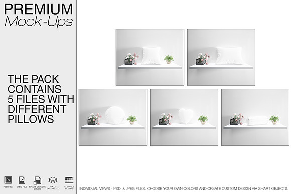 Pillows on Shelves Set - Many Types in Product Mockups - product preview 1