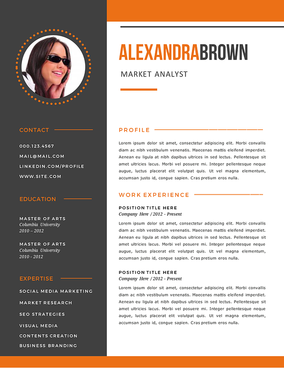 Orange 2 in 1 photo resume in Resume Templates - product preview 1