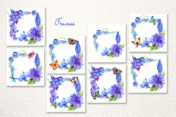Blue gerbera PNG watercolor set in Illustrations - product preview 3