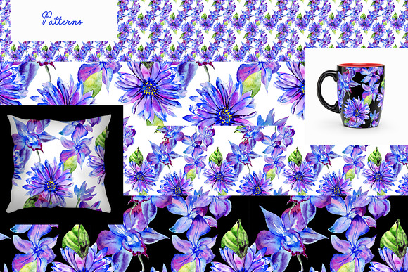Blue gerbera PNG watercolor set in Illustrations - product preview 8