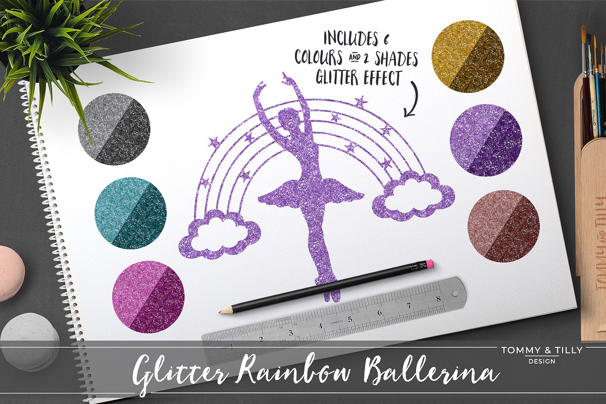 Glitter Rainbow Ballerina Clipart in Illustrations - product preview 8