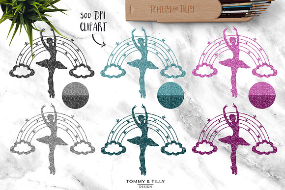 Glitter Rainbow Ballerina Clipart in Illustrations - product preview 2