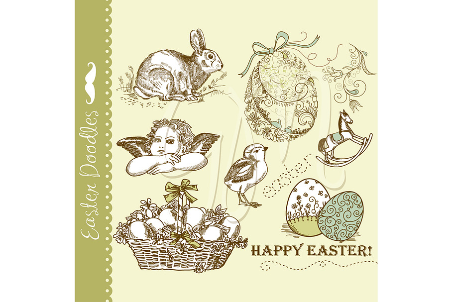 Easter Vintage Digital Doodles in Illustrations - product preview 8
