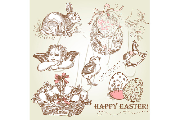 Easter Vintage Digital Doodles in Illustrations - product preview 1