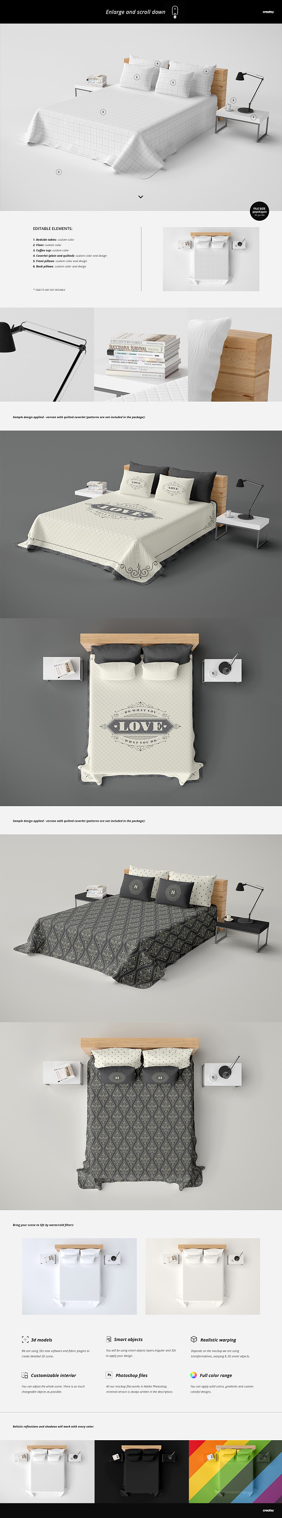 Bed Coverlet Plain & Quilted Mockup  in Product Mockups - product preview 2