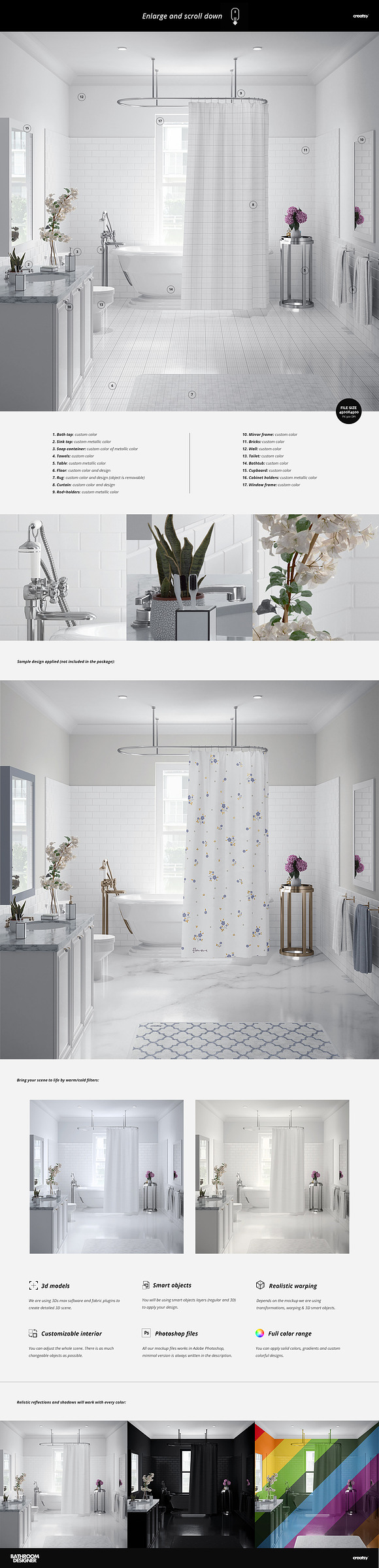 Luxury Bathroom Bath Curtain Mockup in Product Mockups - product preview 2