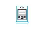 ATM transactions vector thin line stroke icon. ATM transactions outline illustration, linear sign, symbol concept.