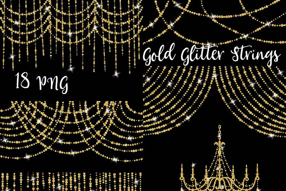 Gold Glitter String of Lights Clipar in Illustrations - product preview 8