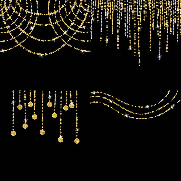 Gold Glitter String of Lights Clipar in Illustrations - product preview 4