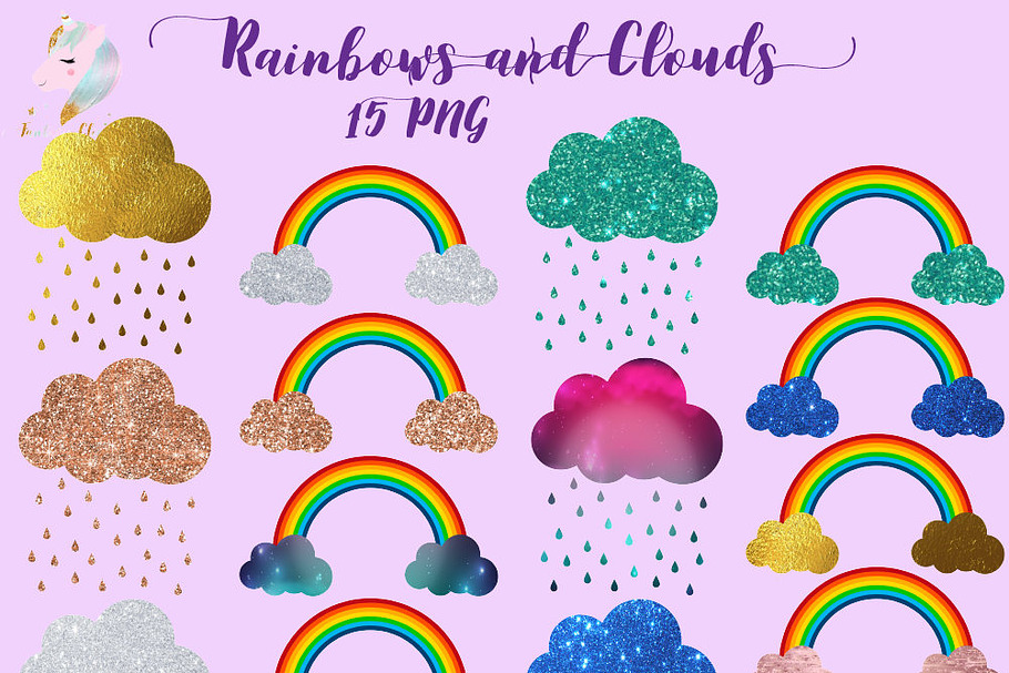 Rainbows & Clouds Clipart in Illustrations - product preview 8