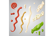 color icons of spilled strips of different sauces.
