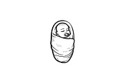 Wraped infant hand drawn outline doodle icon.