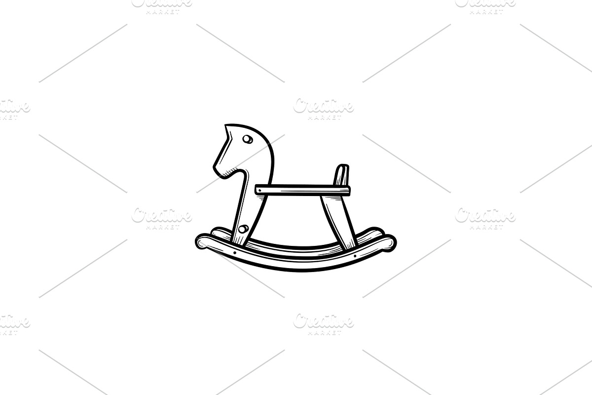 Rocking horse swing hand drawn outline doodle icon. in Illustrations - product preview 8