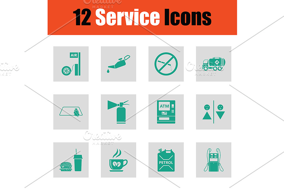 Set of twelve Petrol station icons in Graphics - product preview 8