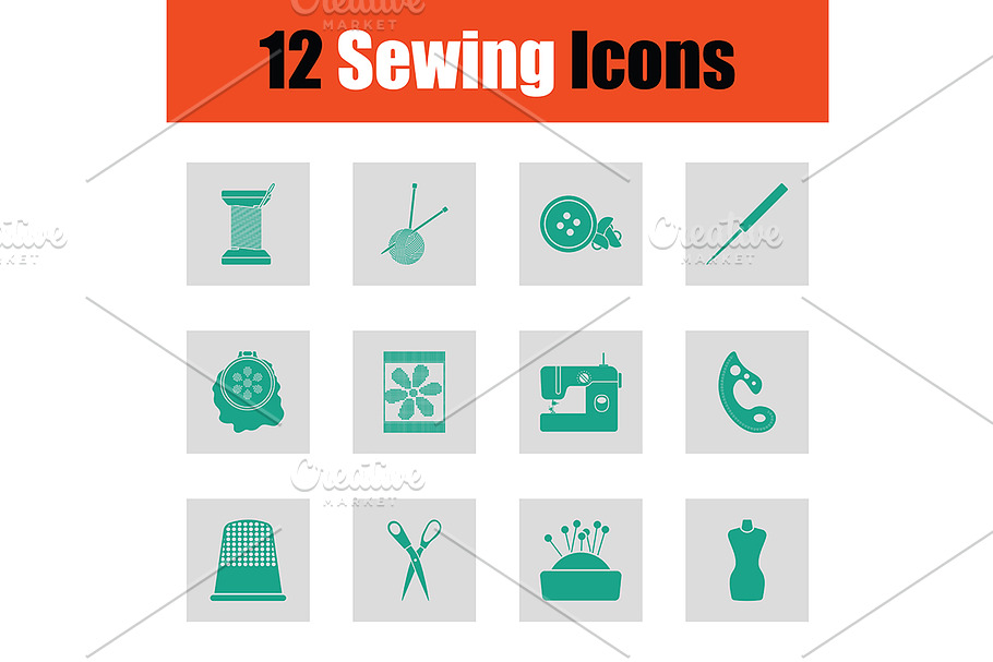 Set of twelve sewing icons