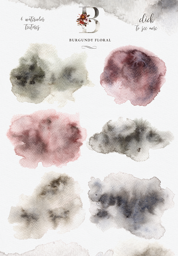 Burgundy Floral Watercolor Clipart in Illustrations - product preview 3