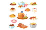 British food vector english breakfast meal and fried meat with potato for dinner or lunch illustration set of traditional dishes in restaurant in Britain isolated on white background