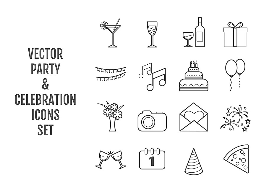 Set of 16 vector line party icons in Graphics - product preview 8