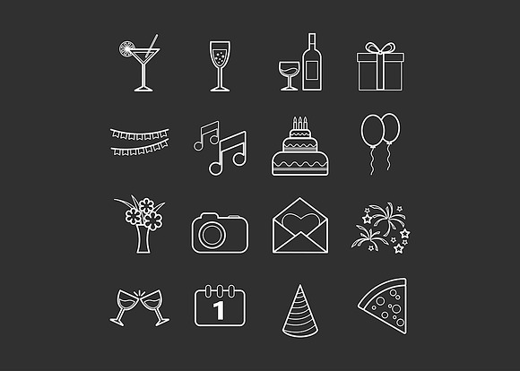 Set of 16 vector line party icons in Graphics - product preview 2