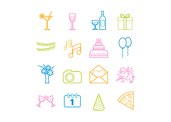 Set of 16 vector line party icons in Graphics - product preview 3