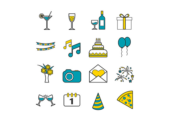 Set of 16 vector line party icons in Graphics - product preview 5